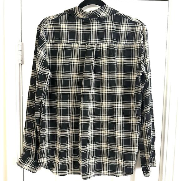 THE KOOPLES Black Beige Plaid Preppy Silk Blouse Button-Down Dark Academia Sz M - Picture 5 of 6
